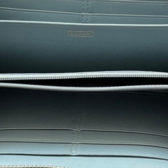 COACH 43393 Zoe Black Signature Double Buckle Wallet Jacquard Leather Zip Clutch - Picture 10 of 12